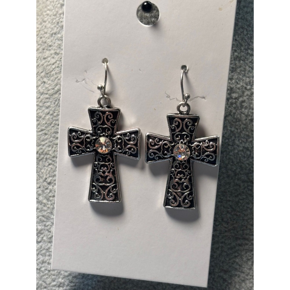 #30. Silver-tone Cross Dangle Earrings